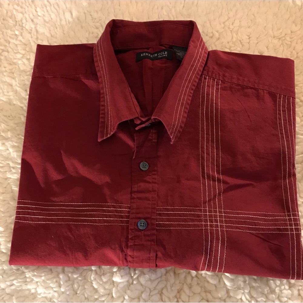 Kenneth Cole New York Short Sleeved Button Top, Color: Maroon, Size: XXL
